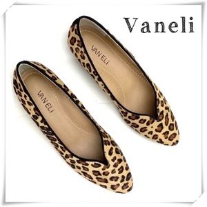Vaneli Ganet Calf Fur Point Toe Flats Cheetah